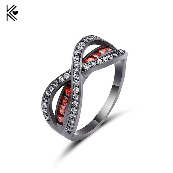 

light red grade separat cross ring fashion white & black gold filled jewelry vintage wedding rings for women birthday stone gift, Golden;silver
