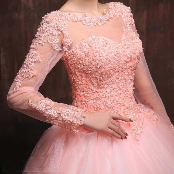 2022 Langarm-Applikationen Ballkleid Quinceanera-Kleid mit Pailletten Tüll Plus Size Sweet 16 Kleid Vestido Debütantin-Kleider BQ109