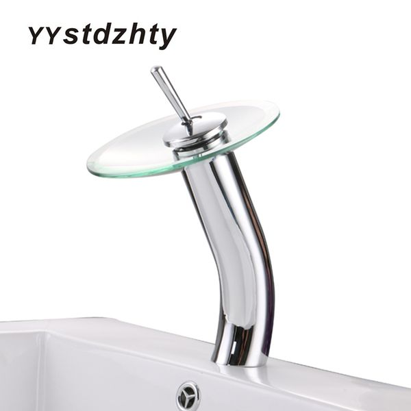 

basin faucet waterfall spout chrome-plated copper glass 360 rotating single faucet
