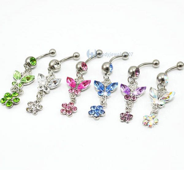 

d0116 ( 6 colors ) bowknot style belly button jfc-1148 body rings stainless steel fixing belly bar(20pcs/lot) jewelry, Silver