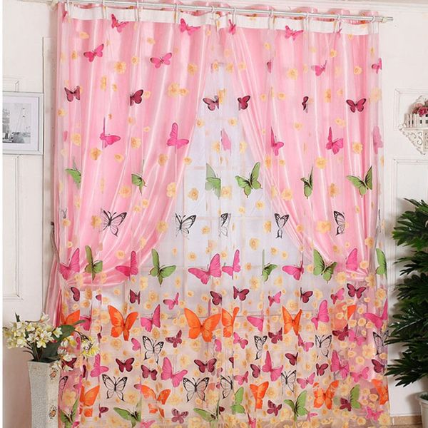 Europe Style Voile Door Sheer Window Curtains Home Decor Butterfly