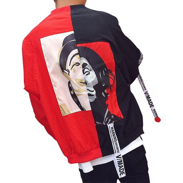 

fashion men bomber jacket men new patchwork color jacket tracksuit casual loose long sleeve coat men hip hop jackets, Black;brown