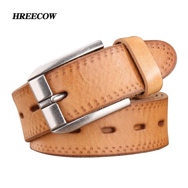 

2017 designer belt men luxury 100% real cowhide full grain genuine leather camel cowboy 3.8 cm masculine soft, Black;brown