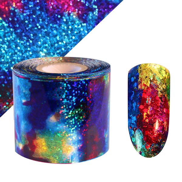 

1 roll 1m 10m gradient starry sky nail foil blue holographic paper manicure nail sticker decorations, Black