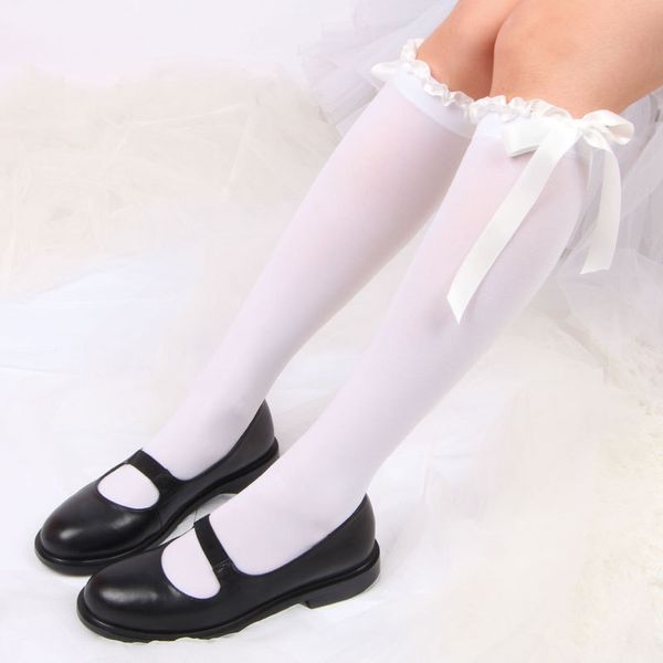 Neue Mode -Bowknot -Spitze über den kniemischen Langen Strumpfsocken Oberschenkelhighs für Maid Kleid Cosplay Kostüme Frauen sexy süße Sock schwarze weiße A9985