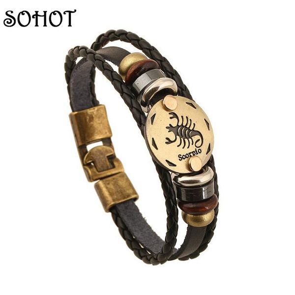 

sonew fashion 12 constellation jewelry capricorn aquarius pisces aries taurus gemini cancer leo virgo libra scorpio bracelet, Golden;silver