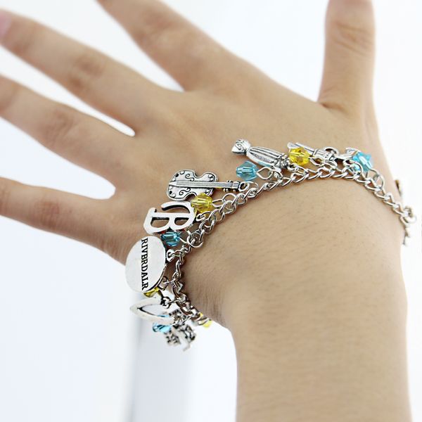 

riverdale tv series 's chock'lit shoppe charm bracelet guitar metal pendant bracelets bangles for men women gifts, Black
