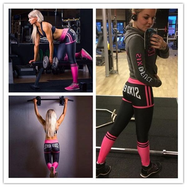 

women's sports pants bodybuilding yoga suit hit color tight cotton blend breathable personality alphabetic printing spanx, Black;white
