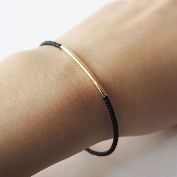 

2018 new arrival bohemian beads bracelet simple gold color bend tube handmade bracelet for women, Black