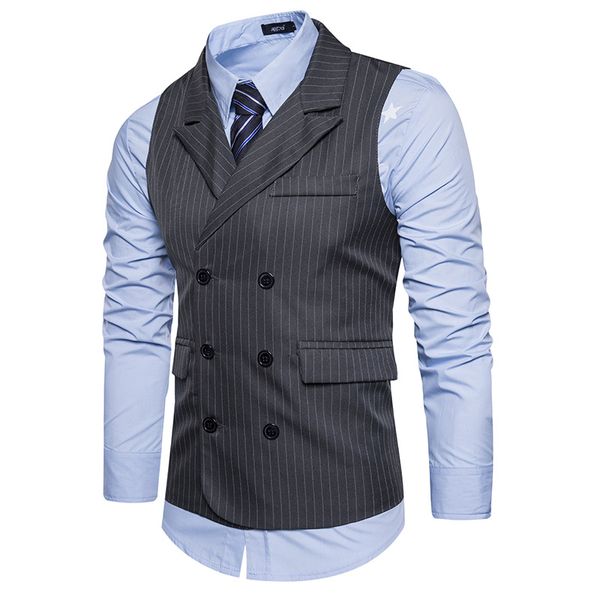 

vertical striped suit vest men chaleco hombre 2017 new double breasted men waistcoat colete casual business wedding mens vests, Black;white