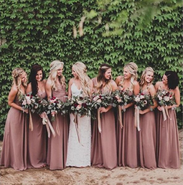 

Dusty Rose Pink Bridesmaid Dresses Sweetheart Ruched Chiffon A-line Long Maid of Honor Dresses Wedding Party Gown Plus Size
