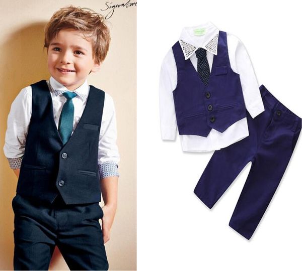 

wedding baby boy suit outfit kid clothing set shirt waistcoat pants tie 4-piece outfits boys formal clothes sequin dot tuxedos suiting up, White