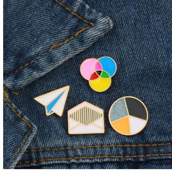 

4 style fashion jewelry cartoon circle round envelope metal brooch enamel pin brooches collar bag badge decoration pins button, Gray
