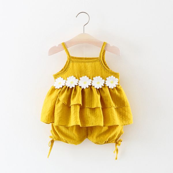 

flower tank sleeveless summer baby sets korean girl clothes set girls clothing sets dress with shorts 2 piece set, White