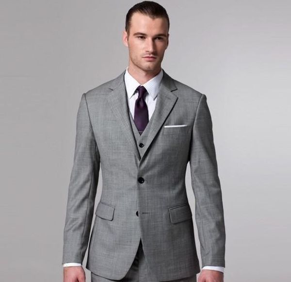 New Chegou Moda Homens De Negócios Ternos Cinza Claro Marca de Alta Qualidade Vestido de Casamento Formal Formal de Baile Para Homens (colete + Casaco + Calças) 2018