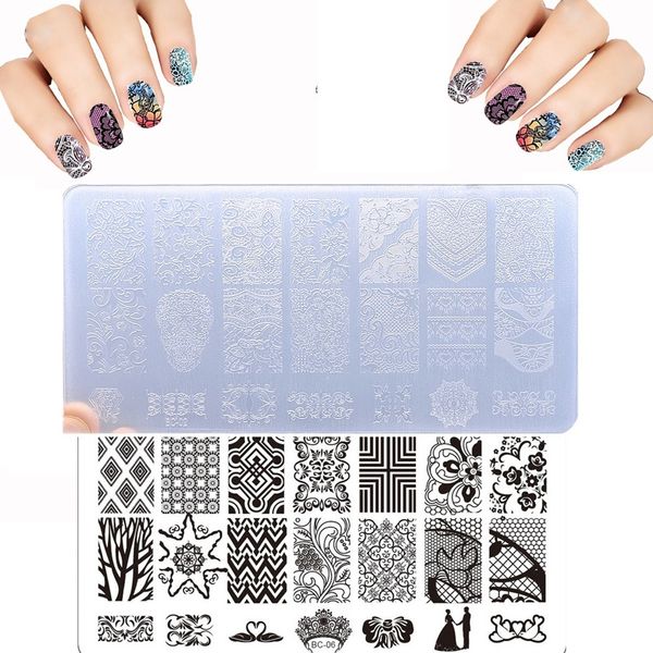 

acrylic fashion bc nail stamping plates lot plastic lace flower many design stamp polish nail art templates 12x6cm, White