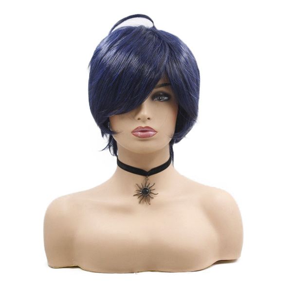 

synthetic wigs cosplay wigs short straight bob lolita wig with side fringe bangs for women peluca peruca perruque, Black