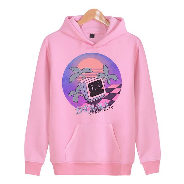 

vaporwave hoodies mens autmn printed sleeve pullover sweatshirts male hip hop loose streetwear x4604 ing, Black