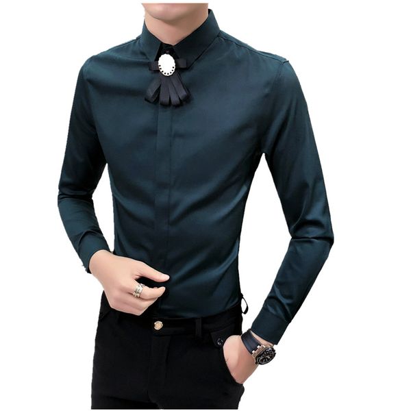 

spring 2018 new men shirt fashion slim fit tuxedo shirt men long sleeve night club singer costume dress shirts male, White;black