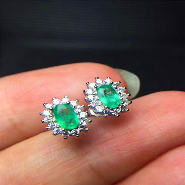 6 Pierre Argent Sterling Véritable Vert Émeraude Boucles d/'oreilles Argent 925 Ovale Cut émeraudes