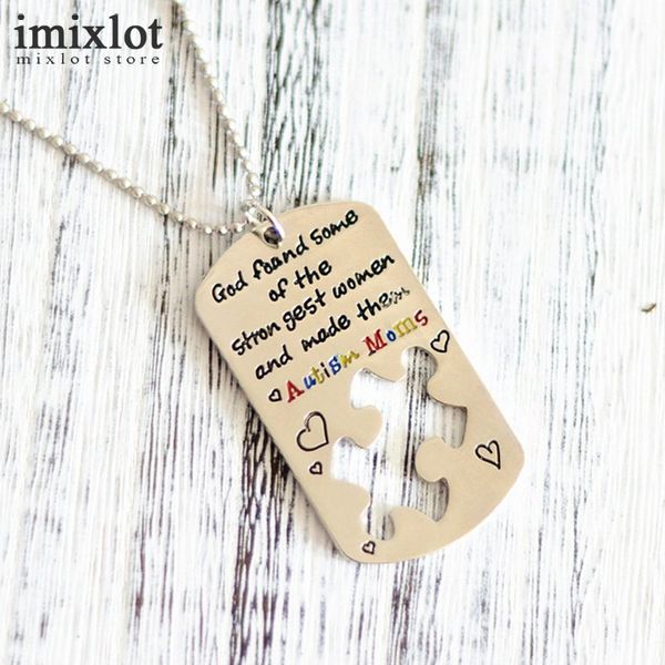 

imixlot carved letter square necklaces & pendants gold color puzzle necklace for men/women autism awareness jewelry, Black