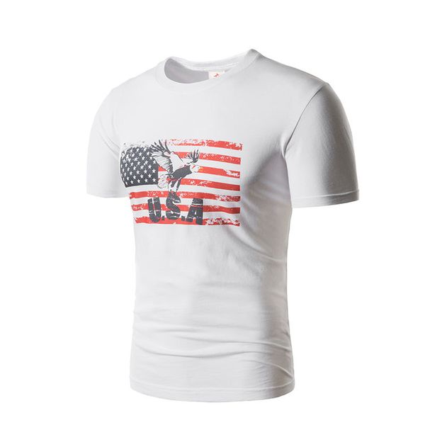 

USA National Flag T Shirt for Men Summer White Breathable Slim Tees Eagle Patterns Causal O Neck Short Sleeve Tops