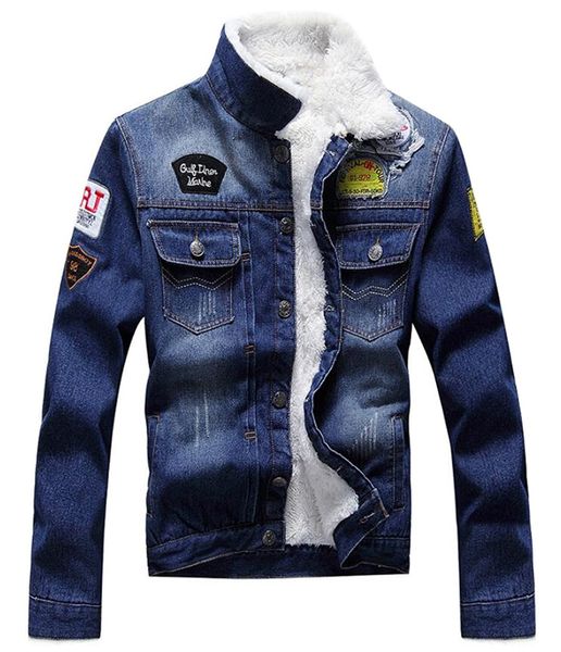 

generic men's hip hop fleece lined slim fit denim jacket trucker, Black