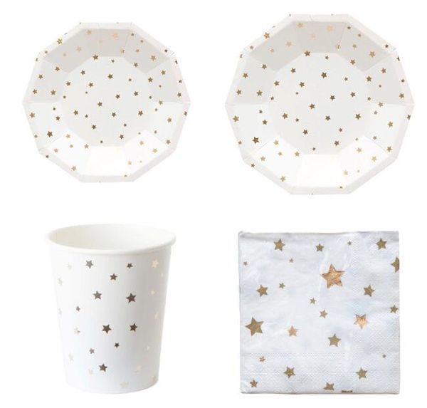 

disposable paper dinnerware foil silver star plates cups napkin cake dish baby shower favors birthday wedding party supplies decoration