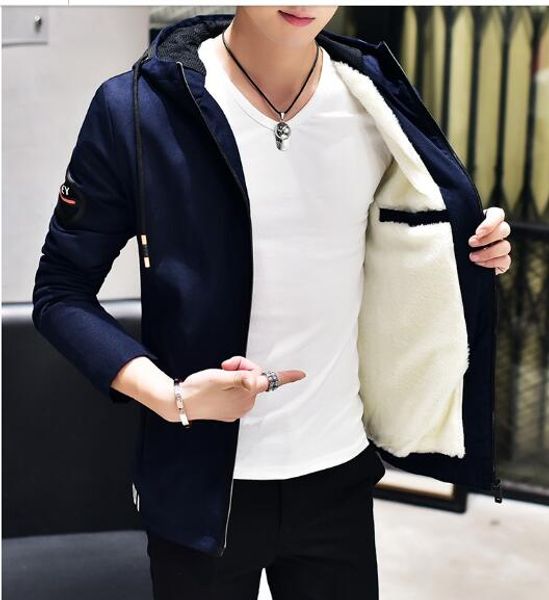

2018 autumn winter new plus velvet thickening hooded jacket men's youth korean casual warm clothes men's jacket outerwear coat, Black