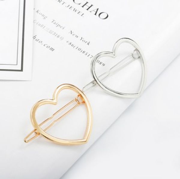 

hair clip clamps girls /ladies dainty gold silver cut out heart shape geometric metal hairpin hair clip, Golden;silver
