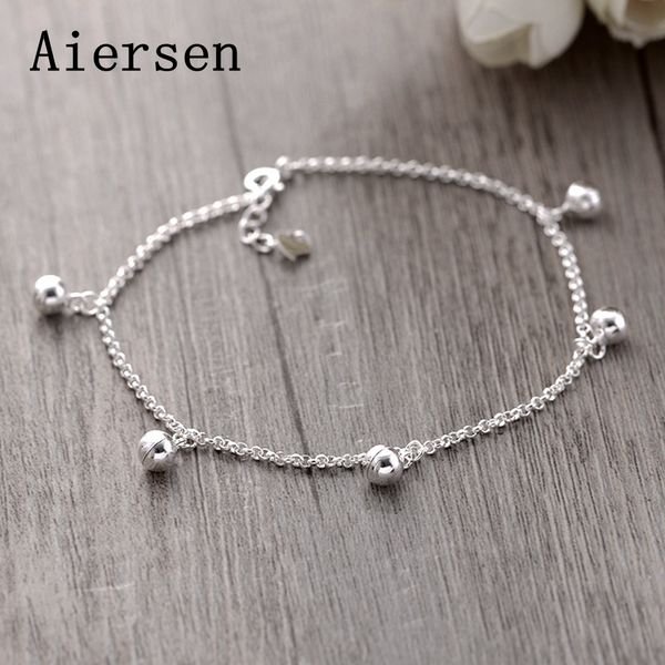 

aiersen real 925 sterling silver anklets casual the bell design silver chains girl simple srebro 925 anklets fine jewelry, Red;blue