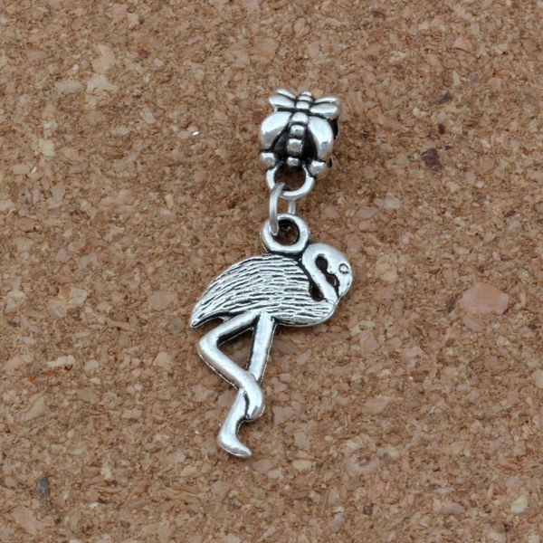

100pcs/lot dangle antique silver flamingo crane charm big hole beads fit european charm bracelet jewelry 12x35mm a-272a, Bronze;silver