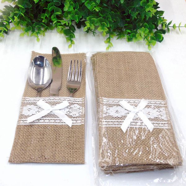 

burlap ножевые держатель vintage потертого chic джут кружево посуда мешок упаковка вилка нож карманный домашний текстиль украшение hh7-1381