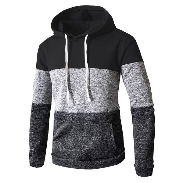 

fashion patchwork color block hoodies slim fit hooded pullover brand clothing men's hoody casual sports outerwear, Black