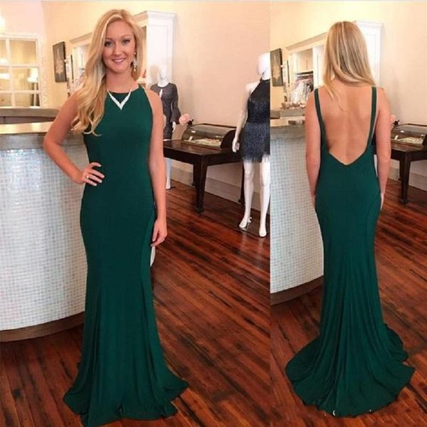

Hotsale Dark Green Mermiad Backless Evening Dresses Sexy Sweep Train Elegant Prom Dresses 2018 Plus Size