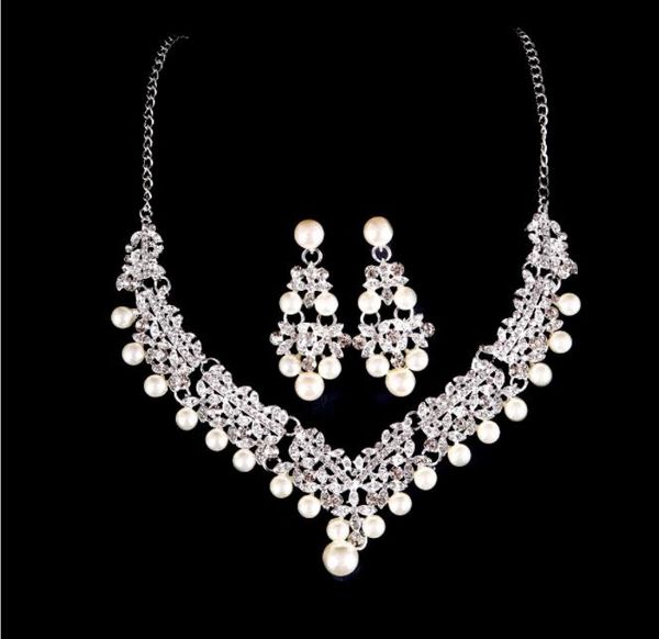 

bridal pearl diamond necklace earrings set p studio with makeup bride wedding accessories, Slivery;golden