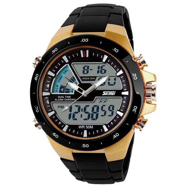

2018 men sports watches fashion casual men's watch digital analog alarm 30 waterproof multifunctional man wristwatches, Slivery;brown