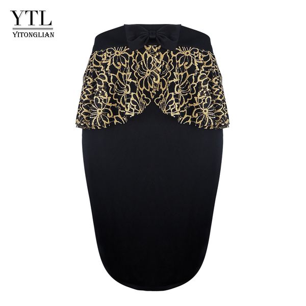

ytl women plus size skirt vintage bow floral lace high waist slim peplum skirts work slit black midi pencil skirt bodycon h125