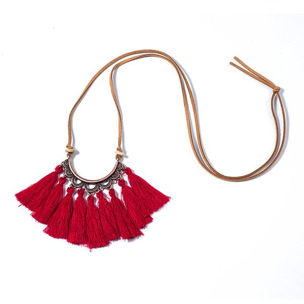

5 colors bohemian retro leather chain pendant long tassel necklace fringe ethnic sweater chain jewelry gifts support fba drop shipping h774f, Silver