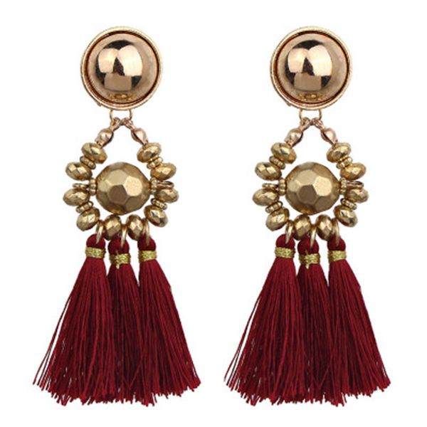 

new bohemian gold plated long dangle earrings for women party gifts cotton fringe earring fashion statement tassel earring 7 colors lx, Silver