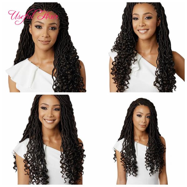 

crochet goddess locs hair extensions faux locs curly 18inch half wave hald curl crochet braids ombre kanekalon braiding hair bohemian locks, Black