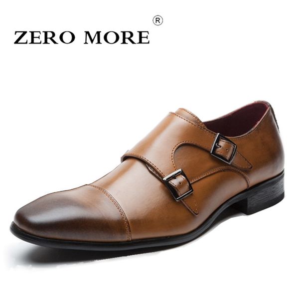 

zero more mens shoes casual formal double monk strap dress square toe design split leather shoes men 2018 sale, Black