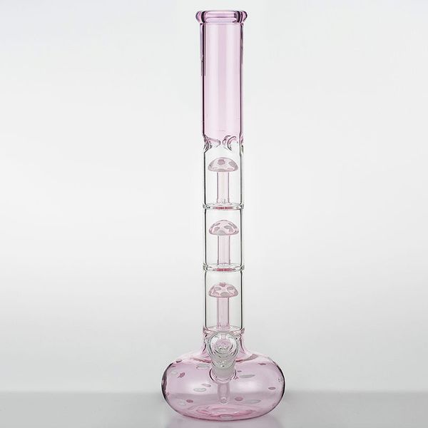 

Розовые 17 дюймов Bongs трехкратный Гриб Диффузор Datachable Стволовые Диффузор Dab Rig Толстое Курение кальян 18.8mm Совместные стекла Бонга