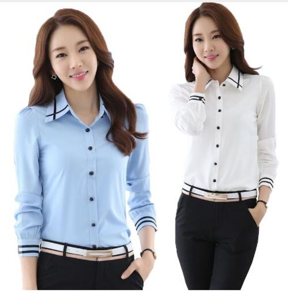 

Мода Белый Синий Плюс Размер с длинным рукавом отложным воротником Формальные Эл