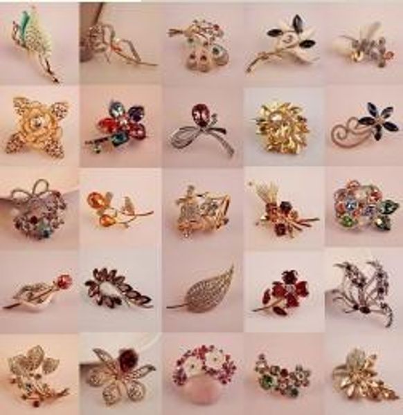 

design brand brooch pins, mixed lot elegant flowers creative animals womens girls rhinestone crystal pin brooches gifts for holidays, Gray
