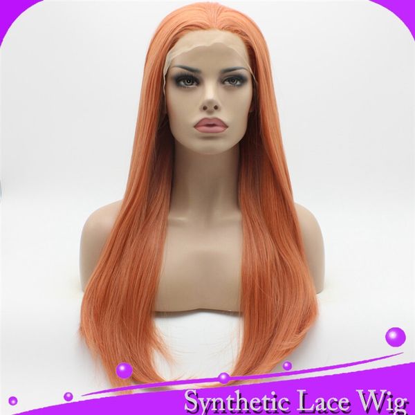 Mhazel Real Hair Straight Front Lace Wig Glueless Free Part Orange