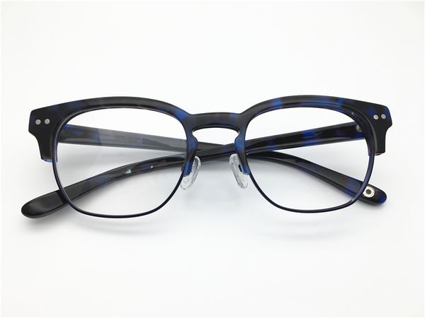 

fashion design blue tortoise acetate men women optical spectacle frame optical clear prescription lenses spring hinge oculos, Silver