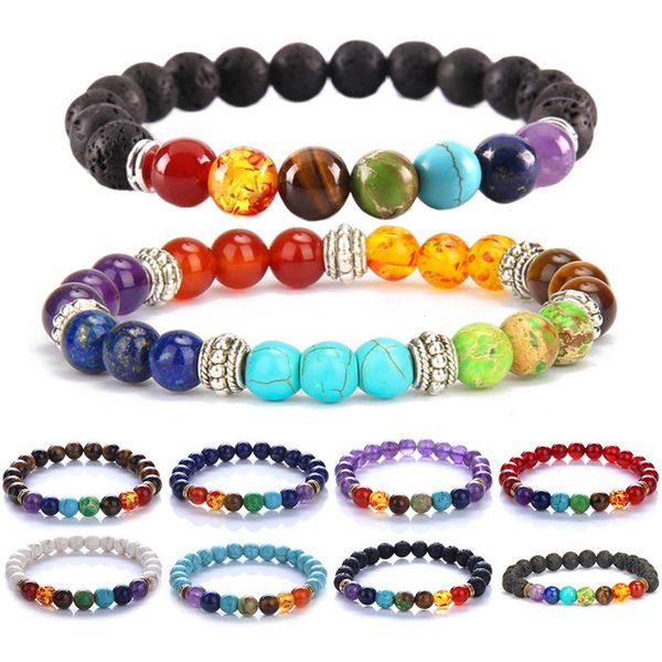 

8mm beads strand bracelets for women men lava yoga balance energy healing reiki prayer stone 7 chakra bracelet drop shipping, Black