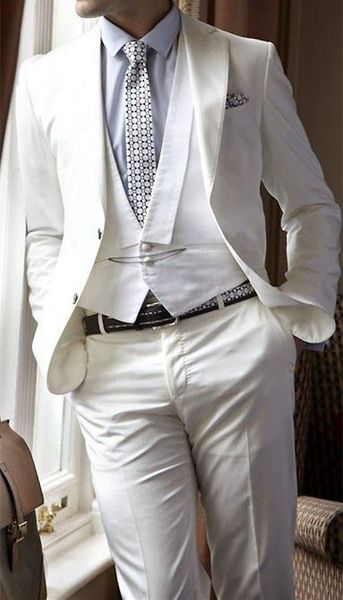 

new style ivory 3 piece suit men wedding tuxedos notch lapel two button groom tuxedos men business dinner blazer(jacket+pants+tie+vest) 460, Black;gray