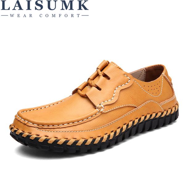 

laisumk handmade breathable men's oxford shoes shoes men flats fashion genuine leather casual men, Black